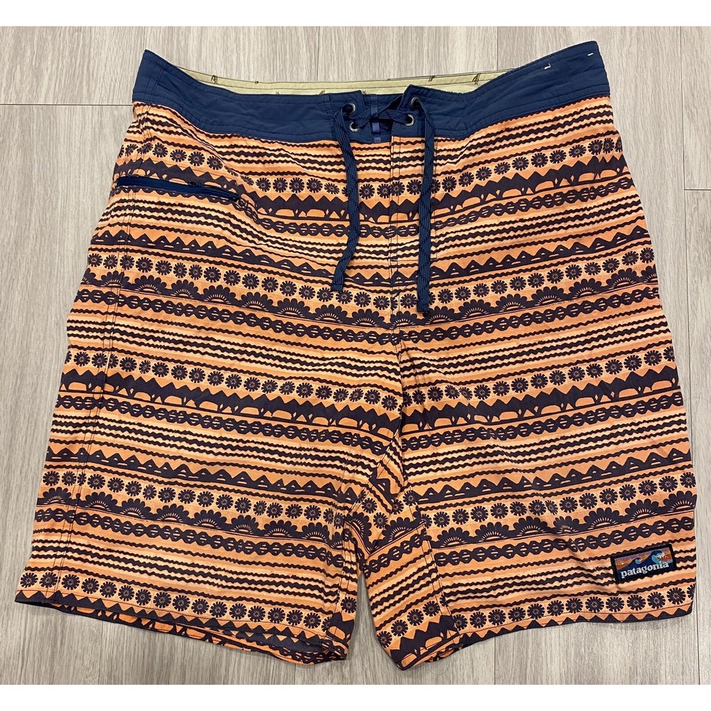 Patagonia Shorts Adult 34 Blue Swim Trunks Boardshorts Geometric Mens Outdoor